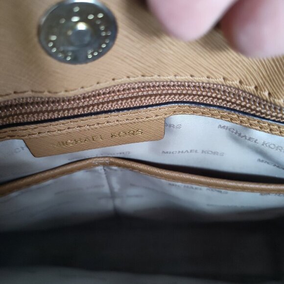 Ladies Michael Kors Tan Leather Crossbody Satchel - Picture 4 of 8